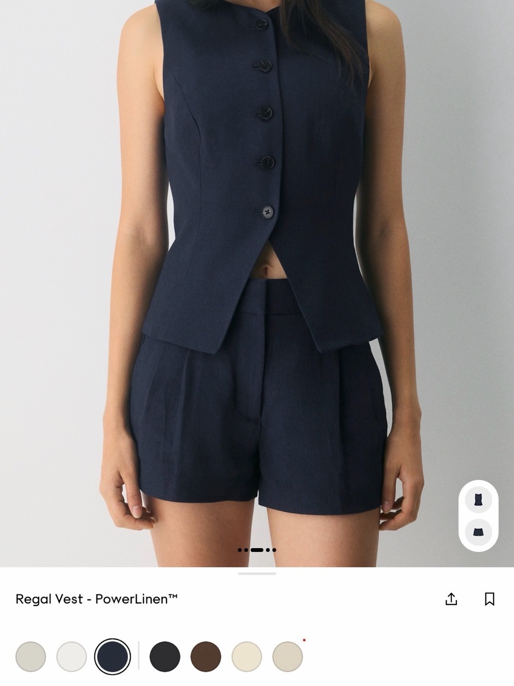 Aritzia Regal Vest - Linen - admiral - size 10
